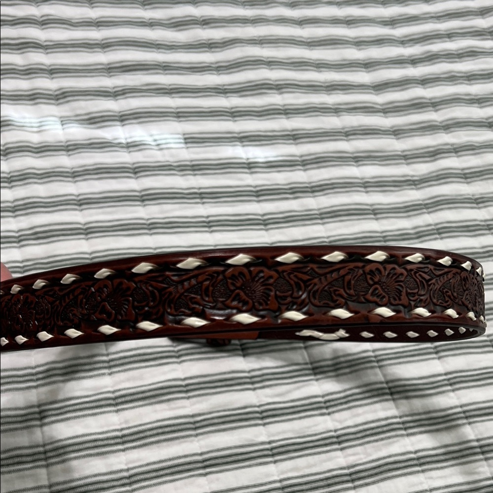 Nocona Belt Kids Brown and White Tooled Belt